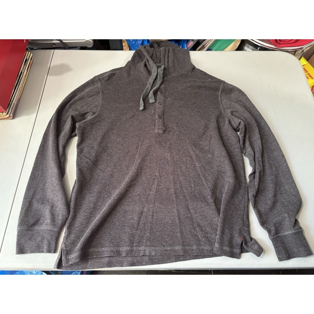 JACHS‎ Men's Dk Heather Knit Henley Hoodie Button Closure Long Sleeve Size L